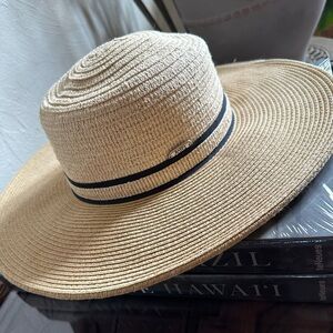Wide Brim Straw Hat with Black Band